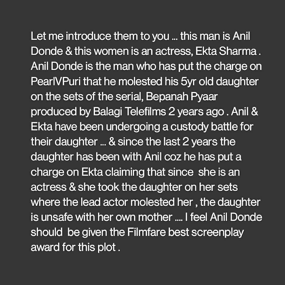 Simi_dhillon13's tweet photo. This is the true Statement  of #divyakhoslakumar who actually  brings up the truth of the fake allegation on @pearlvpuri who is purely innocent.  @ektarkapoor reveals the conversation with the victim's  mother. She herself  said #PearlVPuri is purely innocent.Please support  him https://t.co/kSH8Cwt6aU