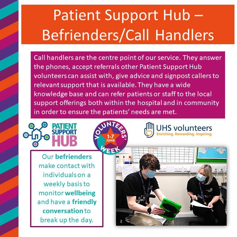 UHSVolunteers's tweet photo. The Patient Support Hub at UHS has been providing holistic support to our patients both within the hospital, and in the community since the start of the pandemic. #VolunteersWeek https://t.co/ccG8M7ikxW
