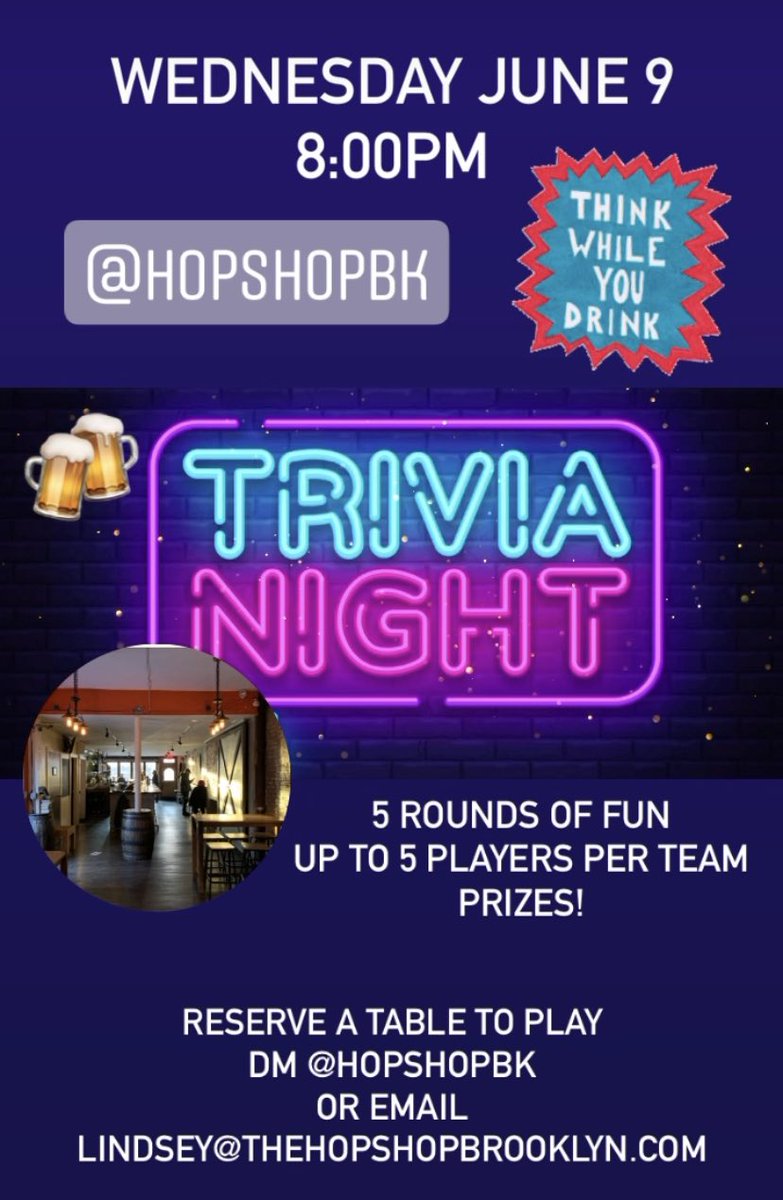 TheBisBack's tweet photo. #trivia #brooklyn #cobblehill #columbiastreet #wednesday #thinkwhileyoudrink #drinklocal #carrollgardens #redhook #hopshop #craftbeer #cocktails #frozendrinks #pubquiz https://t.co/wiXDBDP8ww
