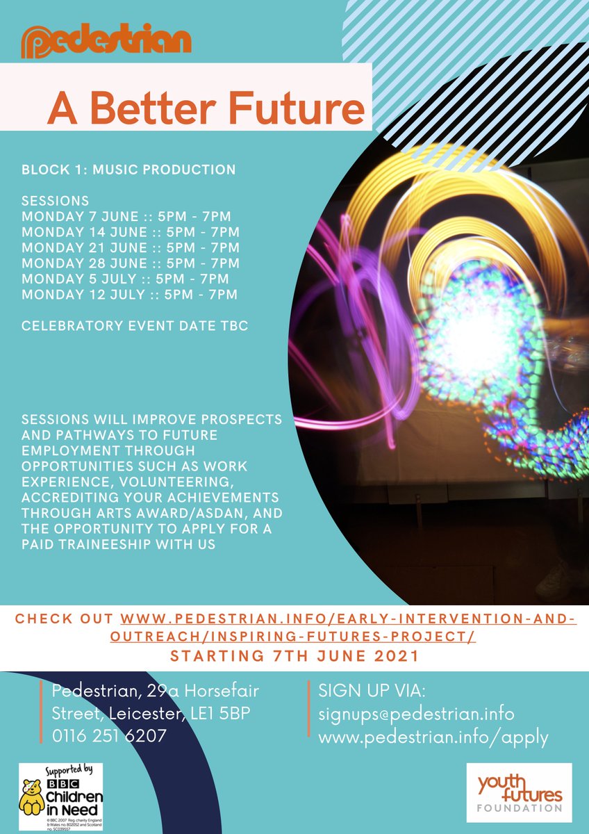 pedestrian1998's tweet photo. There is STILL time ⏰

Are you aged 15-24 years? 

Sign up for 'A Better Future' today for some FREE inspiring creative sessions.  

For more info: https://t.co/z7OV5wNuqb https://t.co/Hwkz5VQhmf