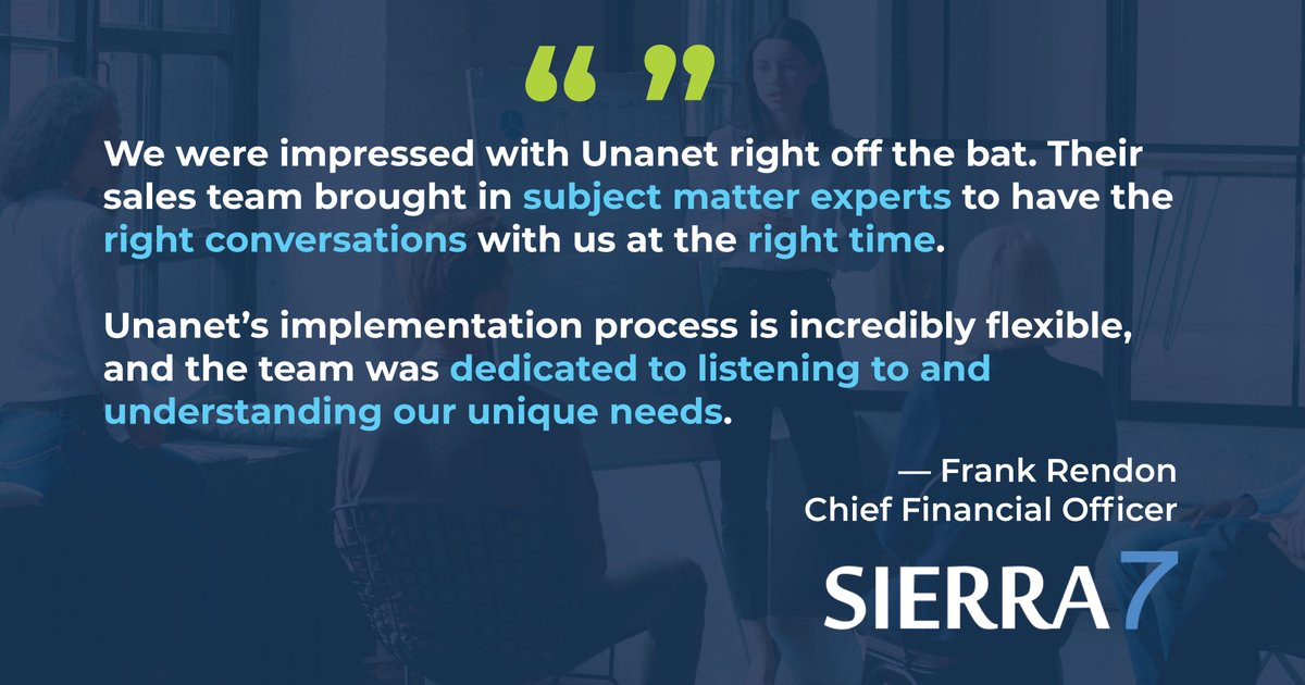 "When we were assessing ERP solutions, support was a key part of our grading criteria, and Unanet’s superior support offerings exceeded those expectations."

We're excited to welcome <a href="/Sierra7Inc/">Sierra7, Inc.</a> as a customer. Read about why they chose Unanet in our blog.