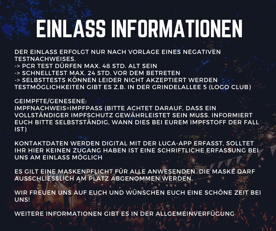 Einlass Informationen zu unseren Open Air Konzerten im Schördingers #impfung #bundespressekonferenz #hamburg #openair #homeoffice