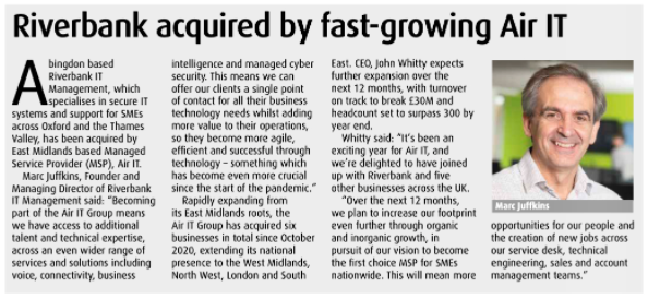 We're excited to be part of the latest edition of Business Voice magazine by <a href="/TValleyChamber/">ThamesValleyChamber</a> featuring the news of us joining the Air IT Group! You can read the full magazine here, and find our story on page 32: bit.ly/3v0OuqL