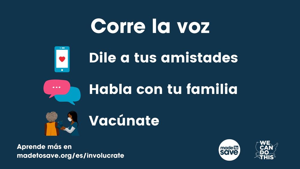 NWICA's tweet photo. Tú puedes ayudarnos a asegurar que el mayor número posible de personas reciba al menos una dosis de la vacuna contra el COVID-19 antes del 4 de julio.

Aprende cómo hablar con tus amistades y tu familia sobre la vacunación:  #HechaParaSalvar #JuntosSíPodemos https://t.co/EEUlEDCehX