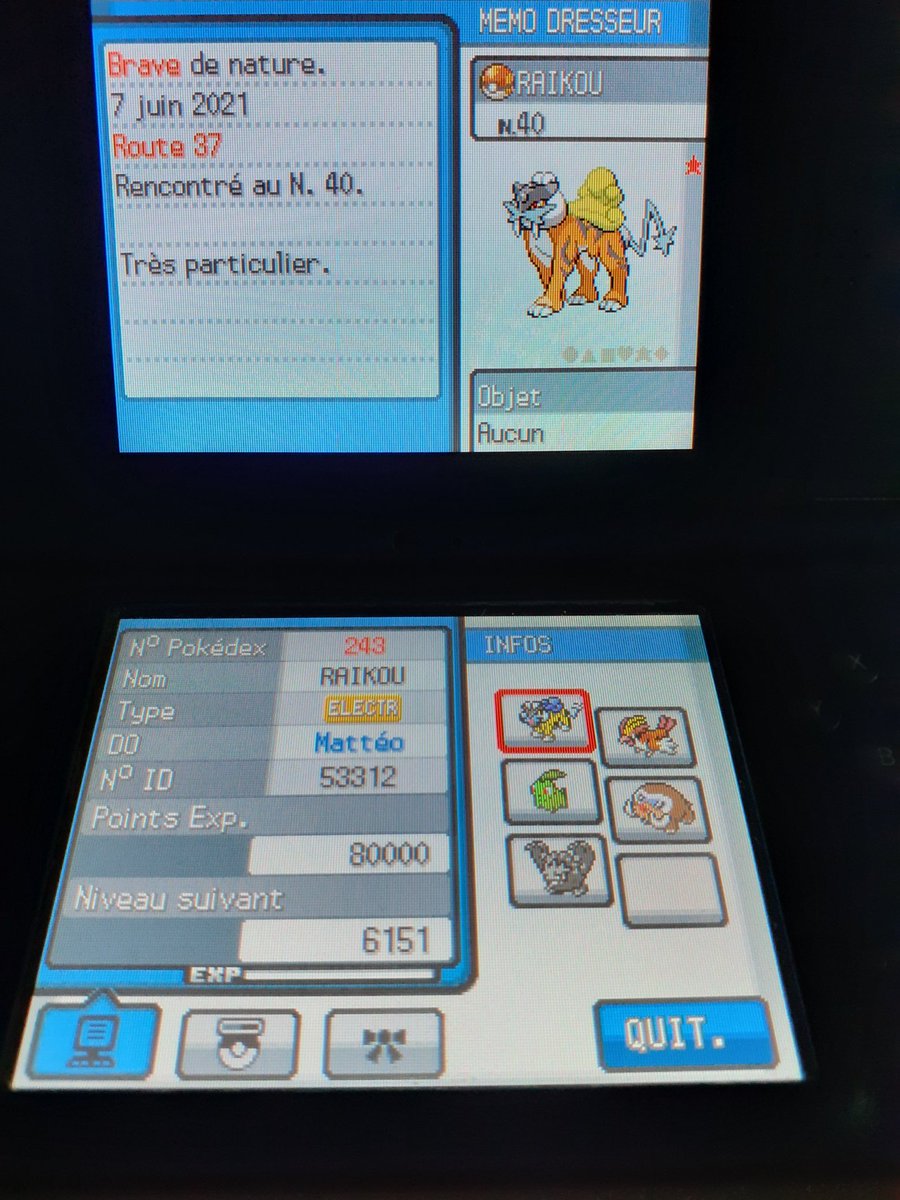 nepaspillon's tweet photo. What !? Raikou shiny 🌟 en seulement 189 sr's sur Soulsilver. Mon premier fuyart qui tombe en à peine 3 jours de shasse. Il est vraiment bg même si ma cible était Entei. Je pense ma meilleur réaction. La shasse était cool malgré ça faible durée. Hâte de shasser Entei et Suicune. https://t.co/zVsbIwpB8h
