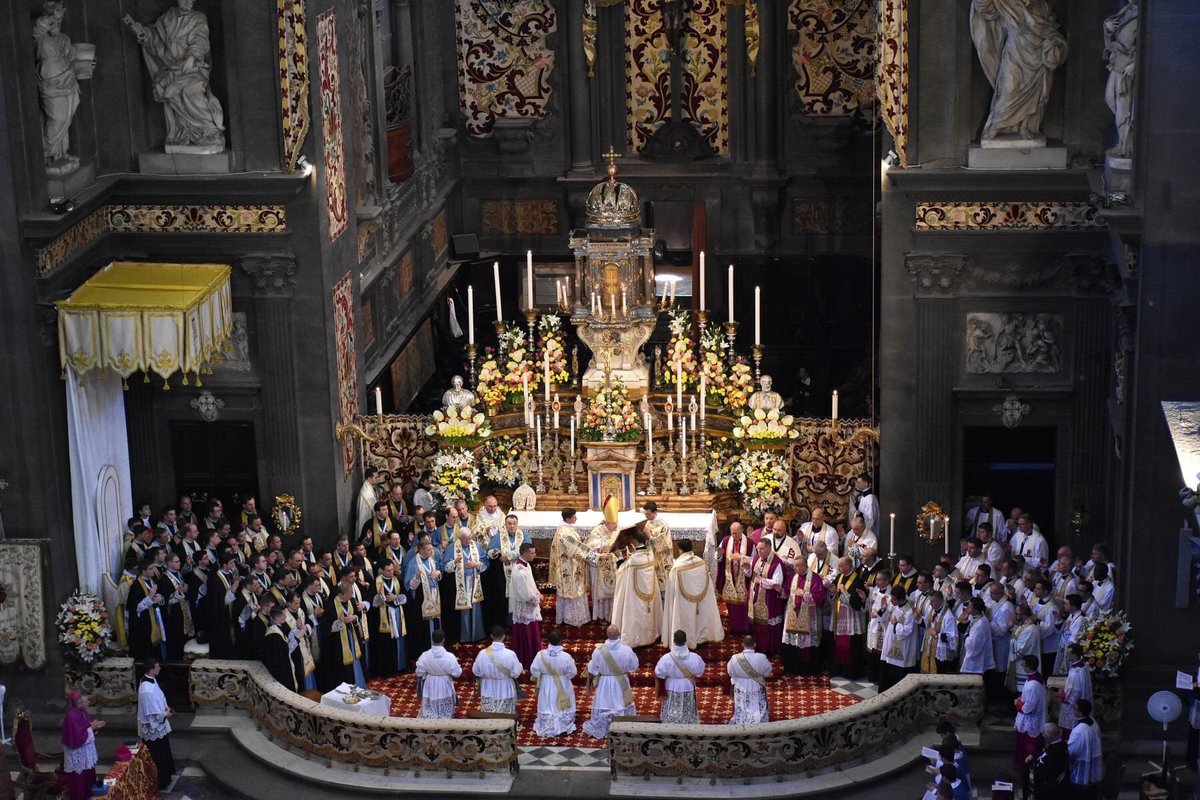 ICKSP's tweet photo. Prayers please for the deacons who will be ordained to the holy priesthood on Thursday, July 1, 2021, the Feast of the Most Precious Blood of Jesus, by His Eminence, Raymond Leo Cardinal Burke, at the Institute’s church of Saints Michael and Cajetan in Florence, Italy. 
1/5 https://t.co/rhmXf4rOUC