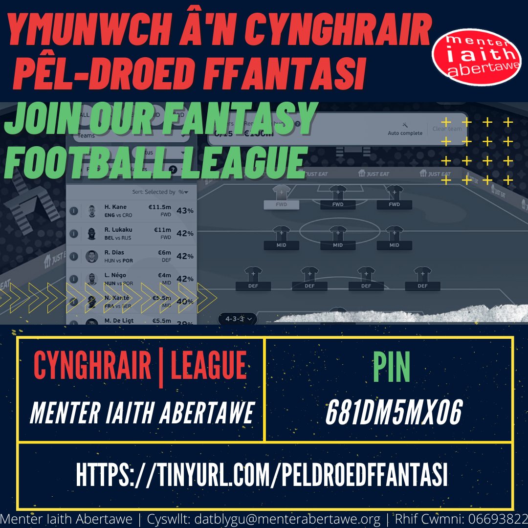 Cyffrous ar gyfer #EURO2020?⚽
Ymuna yn ein cynghrair Pêl-Droed Ffantasi nawr!

💻lght.ly/lejl4ik
Enw: Menter Iaith Abertawe
Pin: 681DM5MX06

Cofia greu dy dîm cyn y gêm gynta ar 11/06!

#cymraeg 
<a href="/mentrauiaith/">Mentrau Iaith</a> <a href="/UrddGorMor/">Urdd Gorllewin Morgannwg</a> <a href="/bryntawe/">Ysgol Bryn Tawe</a> <a href="/yggwyr/">yggwyr</a>