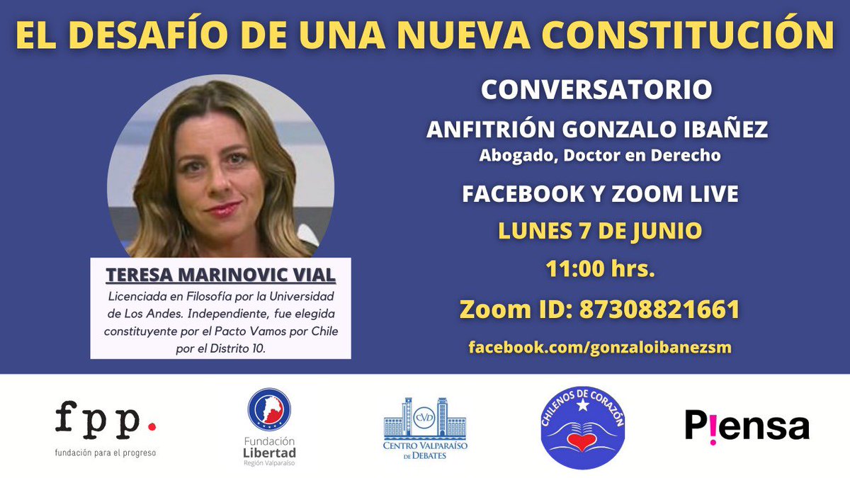 FLVchile's tweet photo. ¡Hoy! Te invitamos al evento “De cara a una nueva constitución” donde estaremos conversando junto a la constituyente electa @tere_marinovic . Ingresa al evento desde las 11:00 horas en https://t.co/HlVi1KhSd6 https://t.co/20XC9z60lb