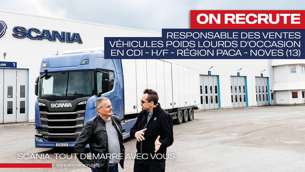 ScaniaFrance's tweet photo. #MondayJob
#ScaniaRecrute un responsable des ventes #PoidsLourds d'occasion en #CDI ! Vos talents commerciaux et votre esprit d'équipe seront les bienvenus dans l'équipe #ScaniaMéditerranée à #Noves (13) ! Postulez👉🏼 https://t.co/Yns9GzilTm https://t.co/azqyaFIUtz