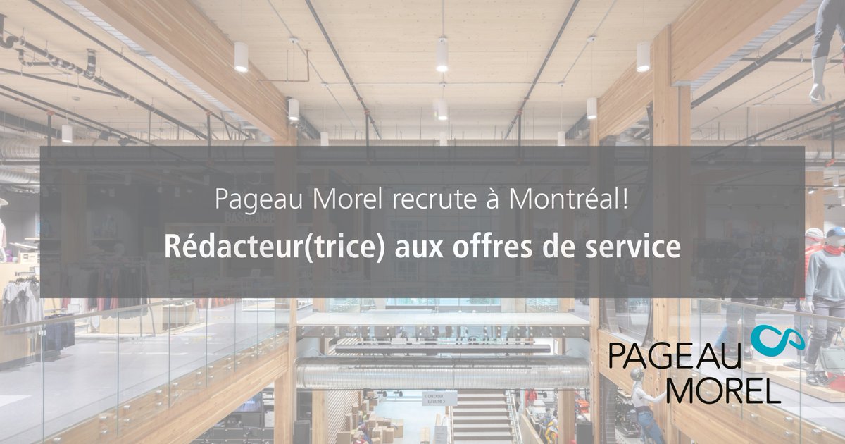 PageauMorel's tweet photo. Un poste de Rédacteur(trice) aux offres de service est disponible à notre bureau de Montréal.
Nous vous offrirons un environnement de travail axé sur la collaboration et l’entraide, des horaires de travail semi-flexibles et du télétravail. https://t.co/H2WORkQGM9 https://t.co/KZHHV9IZca