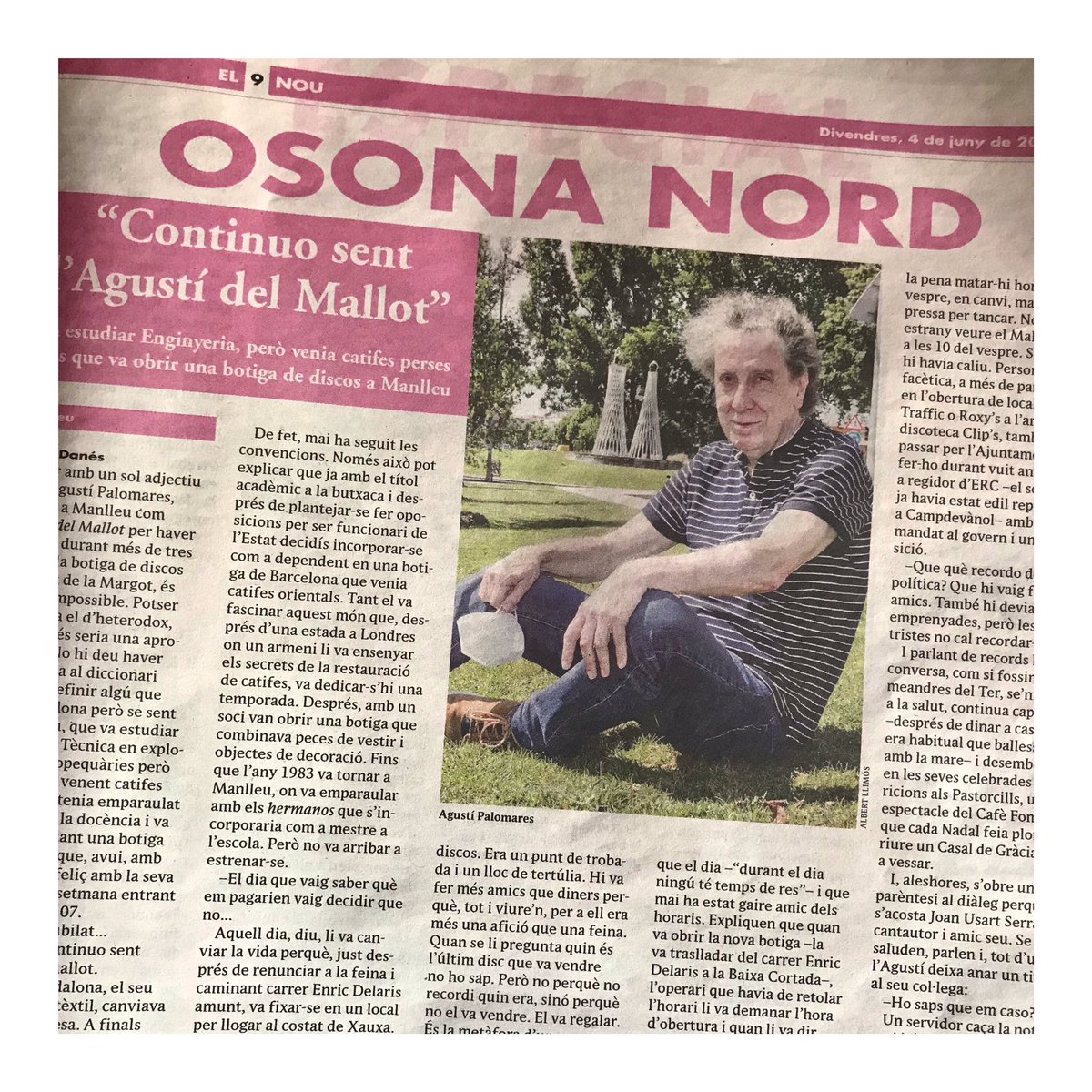 jnbarnils's tweet photo. 🗞 “Quan se li pregunta quin és l’últim disc que va vendre no ho sap. No perquè no recordi quin era, sinó perquè no el va vendre. El va regalar.”
@agustidanes sobre Agustí Palomares via @el9nou. 
👉🏻https://t.co/l6zMspT7mW https://t.co/y3mjpo7NqP