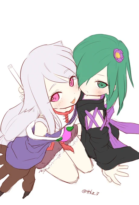 ロリっぽくはなった気がするけどどうだろう・・・二人描くと時間が足りない。#式姫お絵かき60分一本勝負 