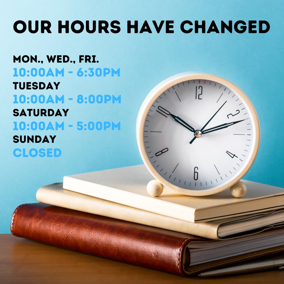 Library Hours have changed! We are back open late on Tuesdays!
