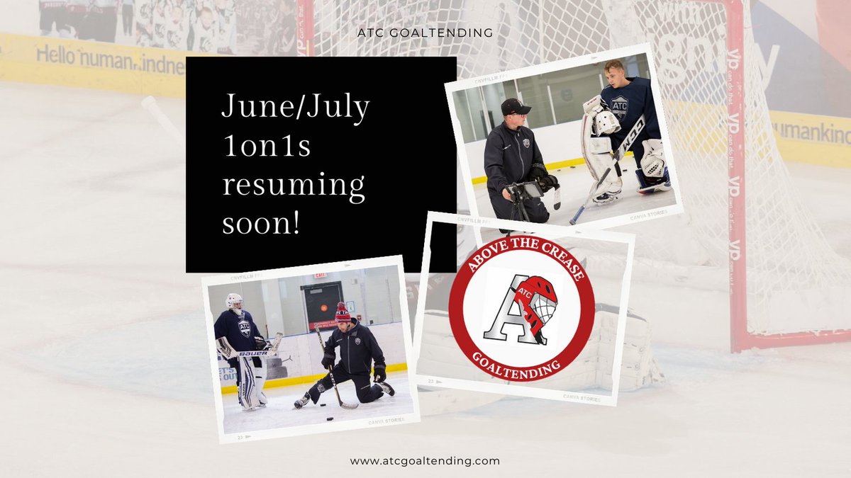 We are so close to getting back on the ice! 

If you are interested in booking any 1on1s from June 15 - July 31 please email jamie@atcgoaltending.com or check out our website for all the session availability