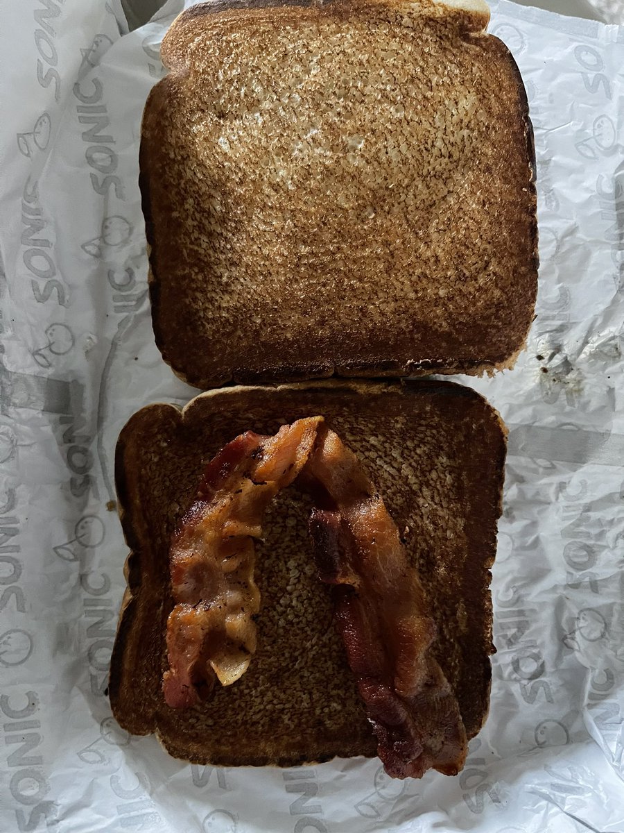 eygonzo's tweet photo. @sonicdrivein this is what Y'all gave me today ☹️I guess it's Monday. All I wanted was the same thing I order often bacon toaster no egg and cheese and this is what I got this morning 🤦🏻‍♀️SMH 
Wow just wow ☹️ #BadDaySonic? https://t.co/VyQ0ImH3mz