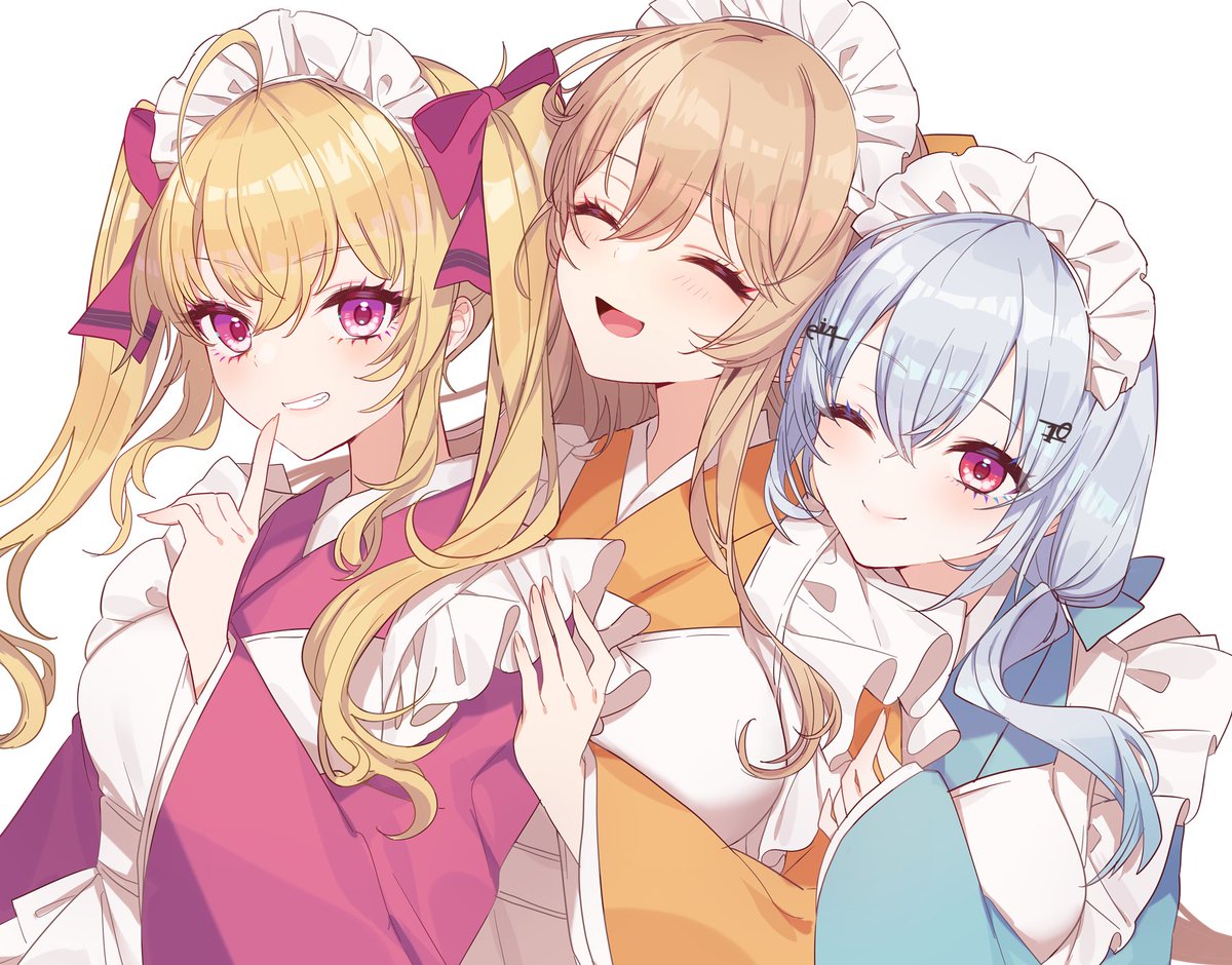 takamiya rion 3girls multiple girls wa maid twintails blonde hair smile japanese clothes  illustration images