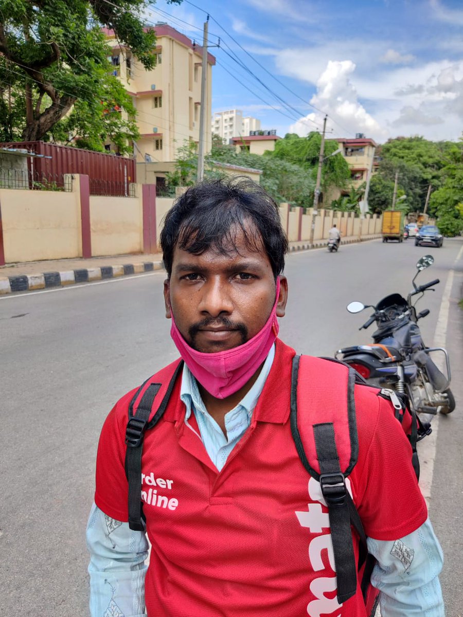 They take lunch breaks only after 4pm. Depend on free food distributed on Bengaluru streets. They crave for a powerbank for their cellphones that runout of charge wit constant calls, toggling maps. Before lockdown had well-paid jobs but now earn barely enough to feed their family