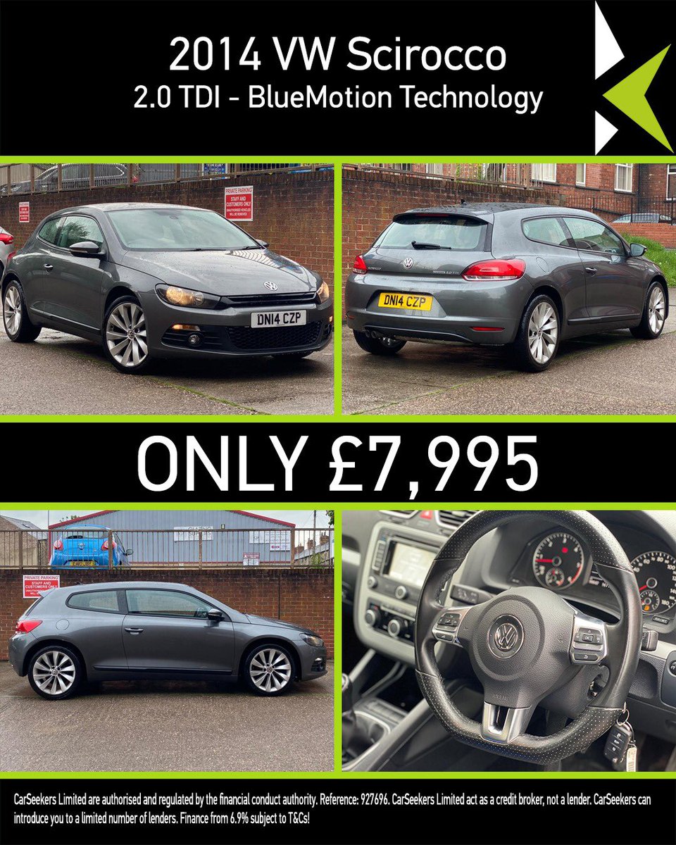🔥🇩🇪 𝐕𝐖 𝐒𝐜𝐢𝐫𝐨𝐜𝐜𝐨 𝐁𝐥𝐮𝐞𝐌𝐨𝐭𝐢𝐨𝐧 𝐓𝐞𝐜𝐡! 🇩🇪🔥

CarSeekers are excited to offer this lovely, 2014, 2.0L, Diesel, VW, Scirocco, Bluemotion Technology, Manual, 3 Dr. The vehicle is currently on only 90,047 𝐦𝐢𝐥𝐞𝐬. 

carseekers.uk