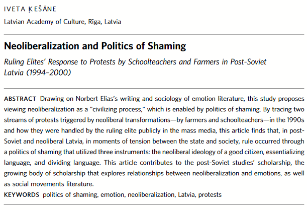 cpcs_journal's tweet photo. JUST PUBLISHED: "Neoliberalization and Politics of Shaming: Ruling Elites’ Response to Protests by Schoolteachers and Farmers in Post-Soviet Latvia (1994–2000)" by Iveta Ķešāne

https://t.co/UFSuvnBZEY

#Latvia #protests #emotion #neoliberalization https://t.co/iPhPr9jdfs