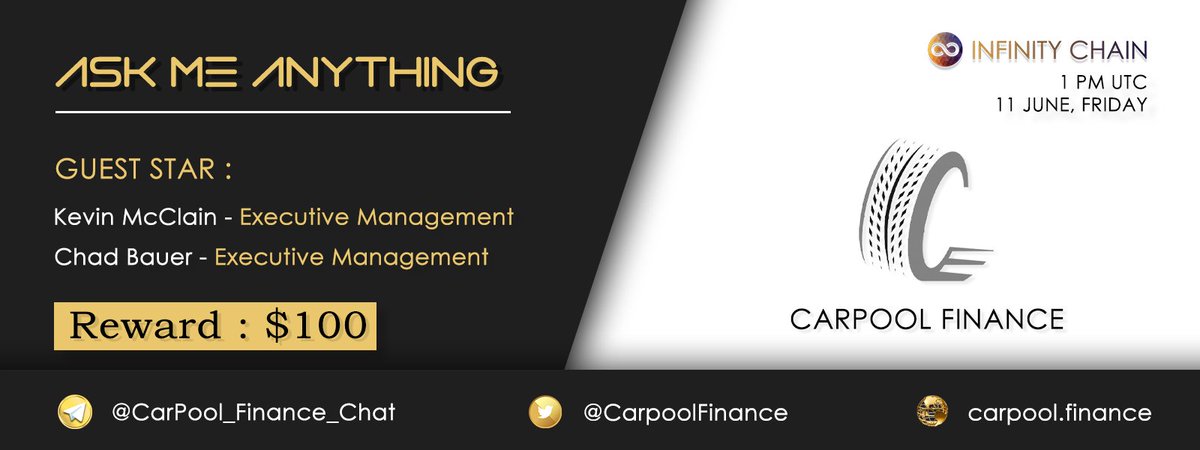 Infinity_Chains's tweet photo. Hello community, We're having an #AMA with CarPool Finance on 11 June 2021 | 1 PM UTC

Rules: 
1. Detail https://t.co/XOinv4FKSX
2. Follow Twitter 
@Infinity_Chains &amp; @CarpoolFinance
Like, Retweet, Comment max 3 Question &amp; Tag Your Friends https://t.co/du212ozgQO