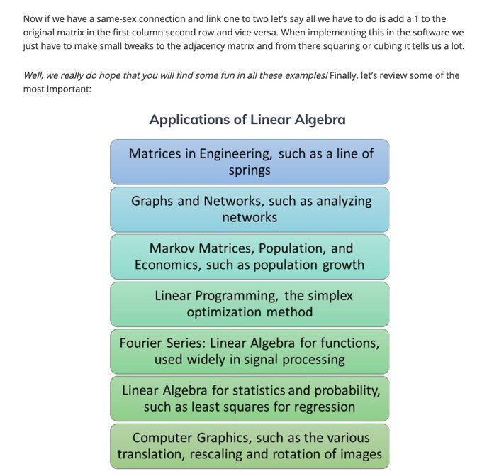 gp_pulipaka's tweet photo. Linear Algebra for Machine Learning. #BigData #Analytics #DataScience #AI #MachineLearning #IoT #IIoT #Python #RStats #TensorFlow #Java #JavaScript #ReactJS #CloudComputing #Serverless #DataScientist #Linux #Mathematics #Programming #Coding #100DaysofCode 
https://t.co/gFFW20ygWc https://t.co/g75Dho9g1G