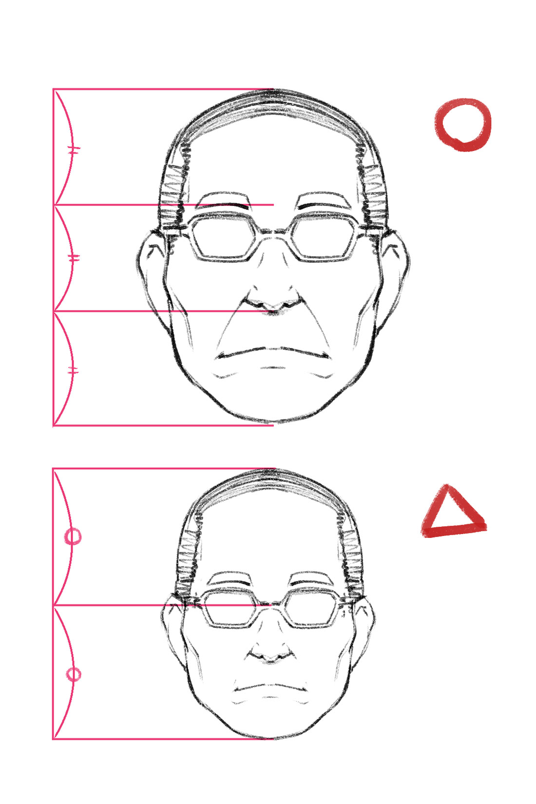 上山道郎 おじさん描き方講座 顔パーツ配置の比率が重要です 同じパーツでも下に集めると幼い感じになってしまいます T Co 3z0sog2qcz Twitter