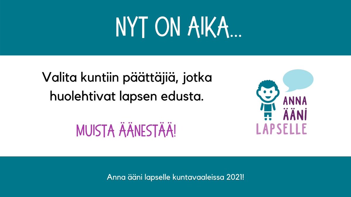 Nyt on aika. Nimittäin äänestää! Ennakkoäänestää voit tiistai 8.6. asti. Vaalipäivä on 13.6. #äänilapselle #kuntavaalit2021 #lahti369