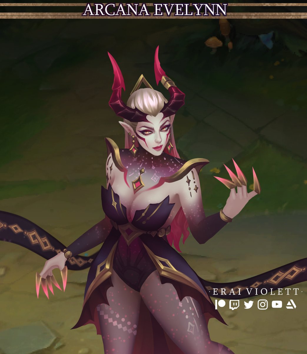 EraiViolett's tweet photo. ✨😈Arcana Evelynn😈✨

( The Devil )

Concept #2 out of 3! She was complicated but I'm extremely happy with the result!
I opted for a pink-er pallete for her specifically!

#LeagueOfLegends #ArtofLegends 
@riotgames https://t.co/2vUwYQ9Rr9