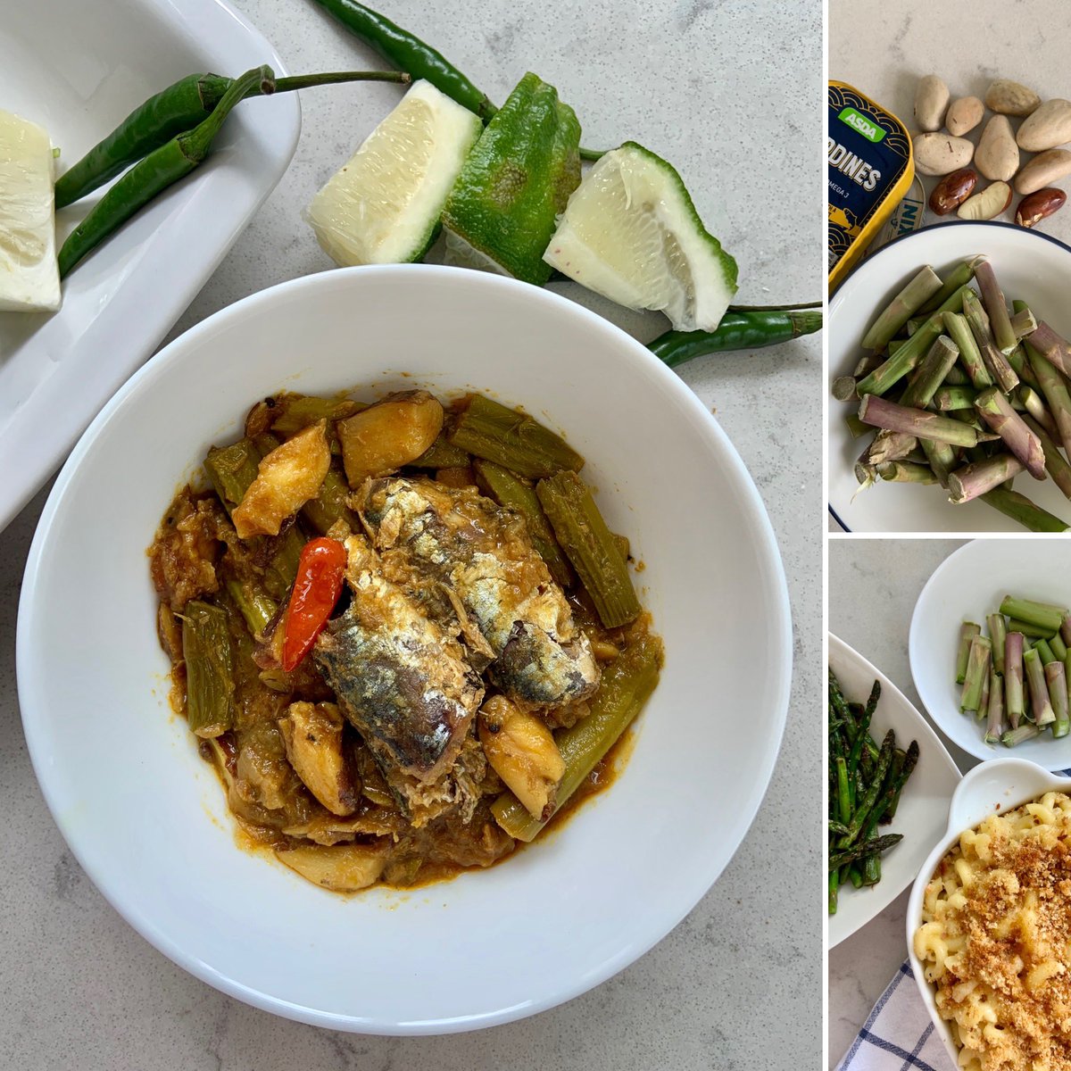 #Leftovers &amp; #wasteless cooking.
Asparagus curry.
Asparagus ends saved from last week, jackfruit seeds, which no Bengalis ever throw away &amp; tinned sardines; my store cupboard essential, makes one delicious curry.
#BangladeshiKitchenEcoWarrior #HealthyFood