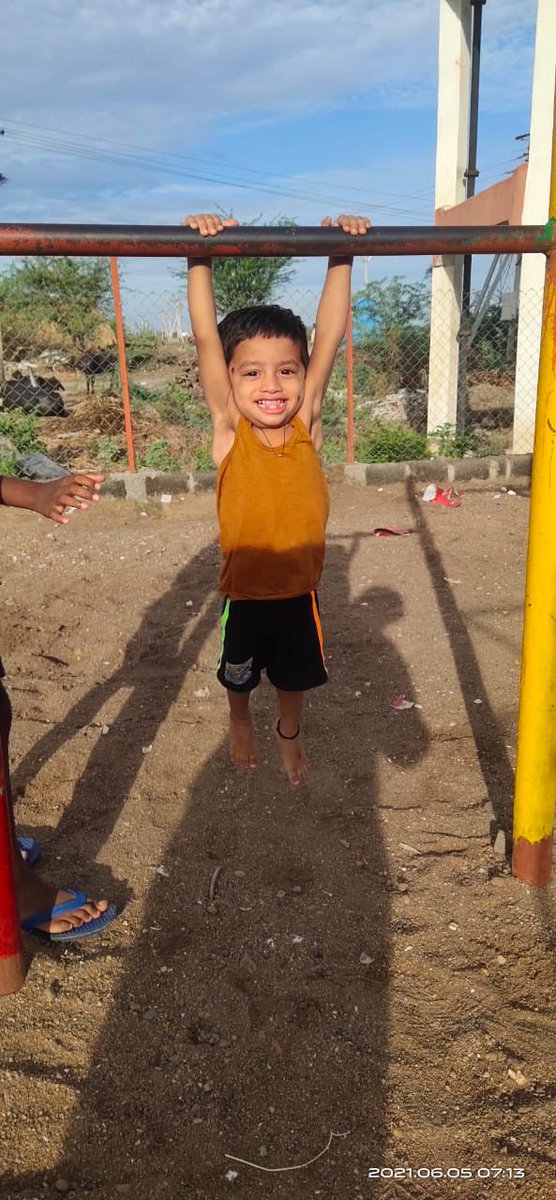 RSPraveenSwaero's tweet photo. This January our family and friends established a children’s park in our village, Alampur as a part of swaero-payback movement. See how this kid, Pragna Yodh is enjoying the chin-up bar unmindful of all that is happening in the world! భయ నిర్మూలనకు బాల్యంలోనే పునాది.#swaero https://t.co/I1lq3YpE4F