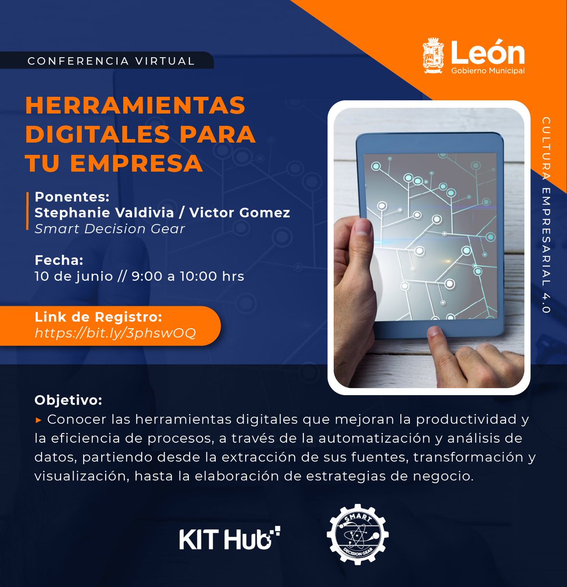 hub_kit's tweet image. Los invitamos a participar en el siguiente webinar: HERRAMIENTAS DIGITALES PARA TU EMPRESA 
📆 10 junio
⏰ 09:00hrs

Gratuito 🆓

📍Haz tu registro aquí: forms.gle/WfSAQiWJaw1VJR…

#empresas #leonguanajuato #digitalizacion #industria40