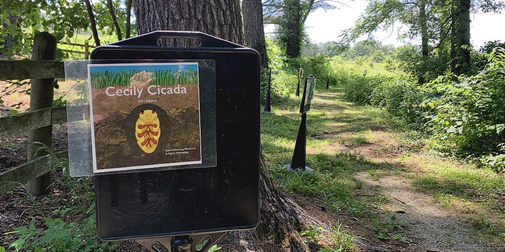 ShawNature's tweet image. The Storybook Walk is up in the Sense of Wonder Woodland! Enjoy Cecily Cicada by Kita Helmetag Murdock &amp;amp; Patsy Helmetag. Include this storybook in your @SLCL St. Louis County Library 
Summer Reading Club! #ReadingInNature