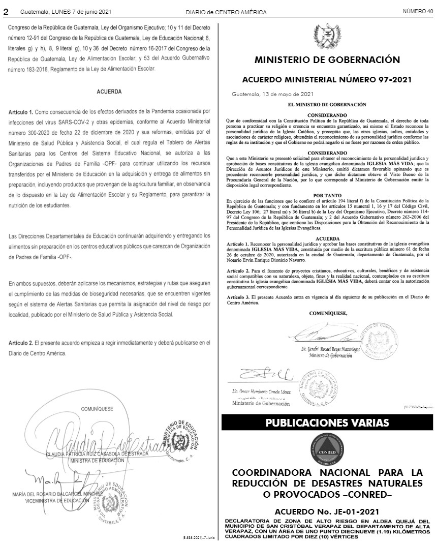 #Nacionales El @MineducGT por medio del Acuerdo Ministerial No.1522-2021 autoriza a las organizaciones de Padres de Familia (OPF) para continuar utilizando los recursos transferidos por la cartera en la adquisición y entrega de alimentos sin preparación.