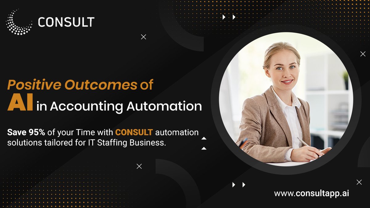 5 best outcomes of AI in accounting automation for staffing business:  CONSULT offers extensive accounting automation advantages to IT staffing businesses ... consultapp.ai/pricing

#invoiceautomation #automationsolutions #invoicingsoftware #invoicingapp #atkku #consult