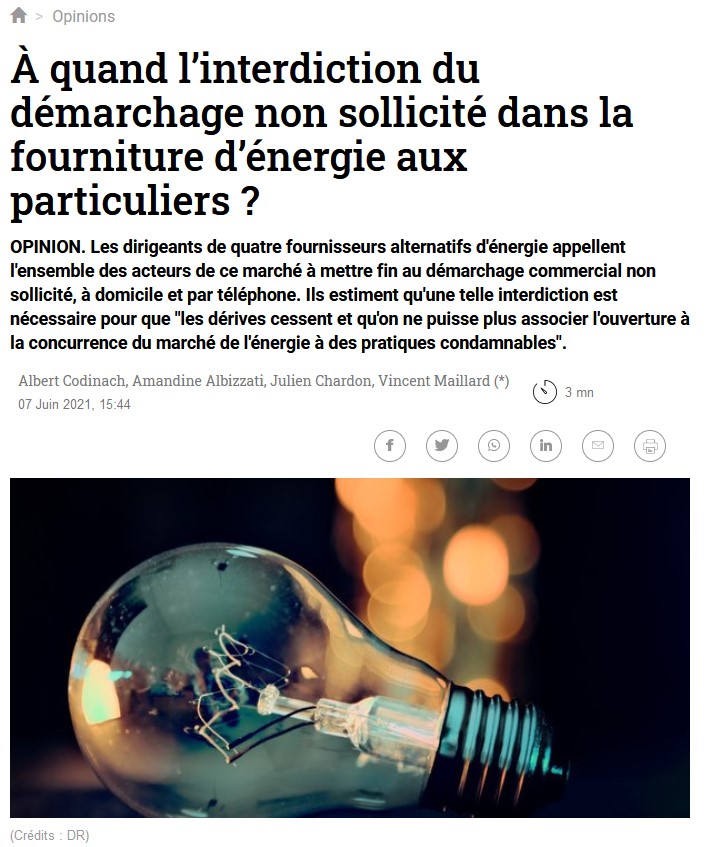med_energie's tweet image. À quand l’interdiction du démarchage non sollicité dans la fourniture d’énergie aux particuliers ? latribune.fr/opinions/a-qua… via @latribune 
@med_energie 📢Le démarchage frauduleux ruine la confiance des consommateurs et nuit gravement à l'ouverture à la concurrence
