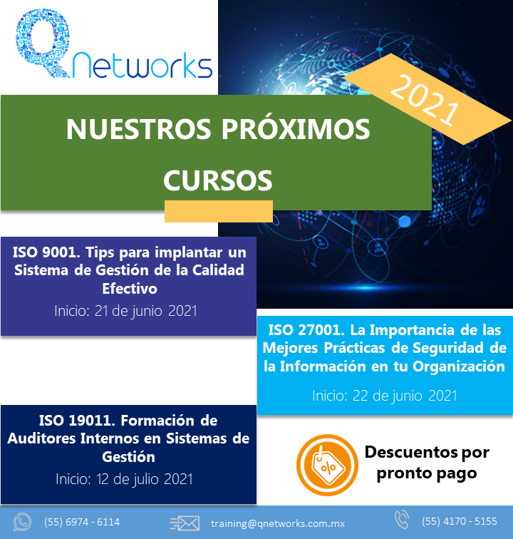 QNetworksMX's tweet photo. ¿Te gustaría conocer las normas ISO de una forma mucho más práctica? ¡Participa en nuestros próximos Cursos! #ISO9001 #ISO27001 #ISO19011 #QNetworksMX #capacitación https://t.co/YByJOJpFwE