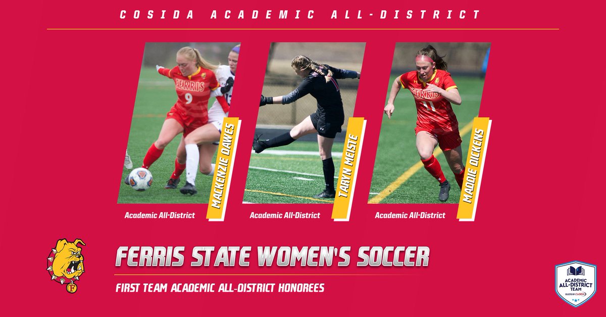 CONGRATS! Three <a href="/FSUWSO/">Ferris State Soccer</a> standouts earn Academic All-District First Team kudos! Most of any school in the district/region! bit.ly/3gaXmoe