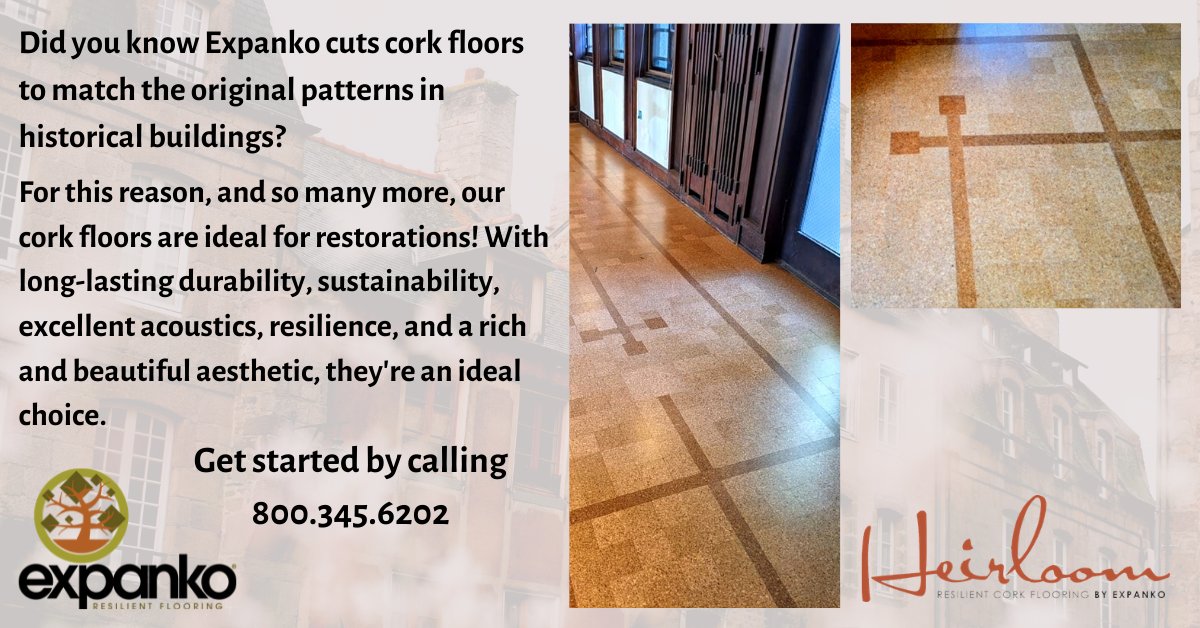 Learn about cork floors for restoration, Heirloom and Prestige, on our website, expanko.com.

#historicalpreservation #historicrestoration #floorrestoration #architectureanddesign #historical #restoration #floordesign #customflooring #corkflooring #interiordesign
