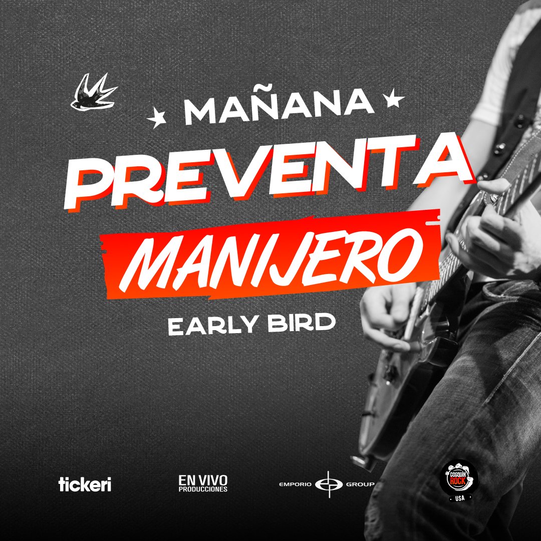CosquinRockUs's tweet photo. ¡Mañana Manijeros 𝐄𝐚𝐫𝐥𝐲 𝐁𝐢𝐫𝐝𝐬!⁣
Comprá tus tickets a precio promocional 👊⁣
⁣
𝐂𝐨𝐬𝐪𝐮𝐢𝐧 𝐑𝐨𝐜𝐤 llega a 🏝️ 𝐌𝐈𝐀𝐌𝐈 🏝️⁣⁣
🗓️ 21 de Agosto ⁣⁣
¡Sé parte!⁣ https://t.co/70P77pUJgI