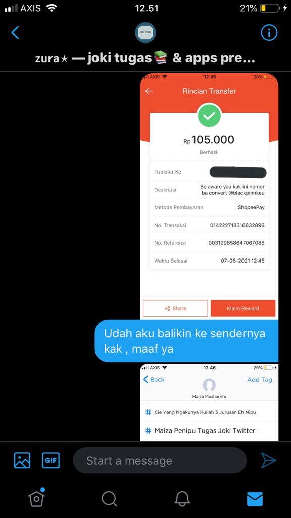 qcutipie's tweet photo. HELP RT

Buyer + kang cv kalian lebih aware lagi yaa, supaya dihindari dari orang orang jahat.

Penipu, pake jasa cv buat jadi jembatan nipu lagi ini, untung ngeh jadi aku kirim balik ke buyernya dia

SHOPEEPAY 085786616416 an. maizawaash
DANA 088245056467

#zonauang #zonaba https://t.co/JxSPJdjJXH
