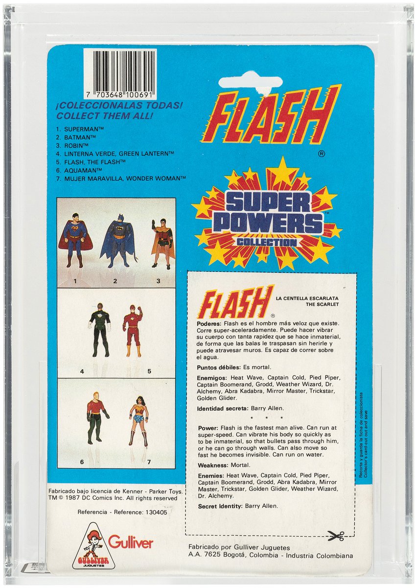 HakesAuctions's tweet image. Hake's Auction #232 Sneak Peek! #FlashFact! @HakesAuctions' new sale features several #Kenner #SuperPowers  items, like this #AFA 75Y figure of #TheFlash released in #Columbia by #Gulliver! Bidding opens tomorrow! ⚡️🇨🇴⚡️
#DCComics #Flash  #actionfigures #80sToys #FlashFans