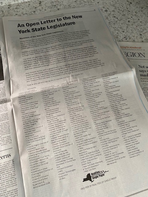 Niagara Partnership on Twitter: "The Realities of Single Payer coalition released open letter to State Legislature in today's The Buffalo News. In it, the coalition urged lawmakers to oppose
