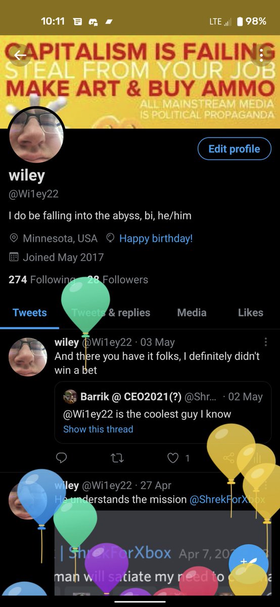 Wi1ey22's tweet photo. With it being my birthday and pride month I've decided to completely come out. I am bisexual. Prob shoulda came out sooner so my bad but a comfortable amount of people already know. Now I just need to come out to my parents 🥲 https://t.co/X9DUs987hs