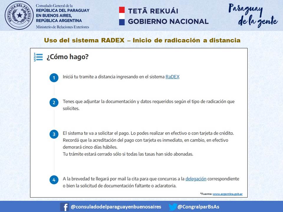 CongralparBsAs's tweet photo. INFO | SERVICIO DE ORIENTACIÓN EN TRÁMITES MIGRATORIOS
El Consulado General recuerda que tiene habilitado el servicio de orientación sobre el uso del #RADEX, sistema de radicación a distancia habilitado por @Migraciones_AR .
1/2 https://t.co/OOxC5ceT56