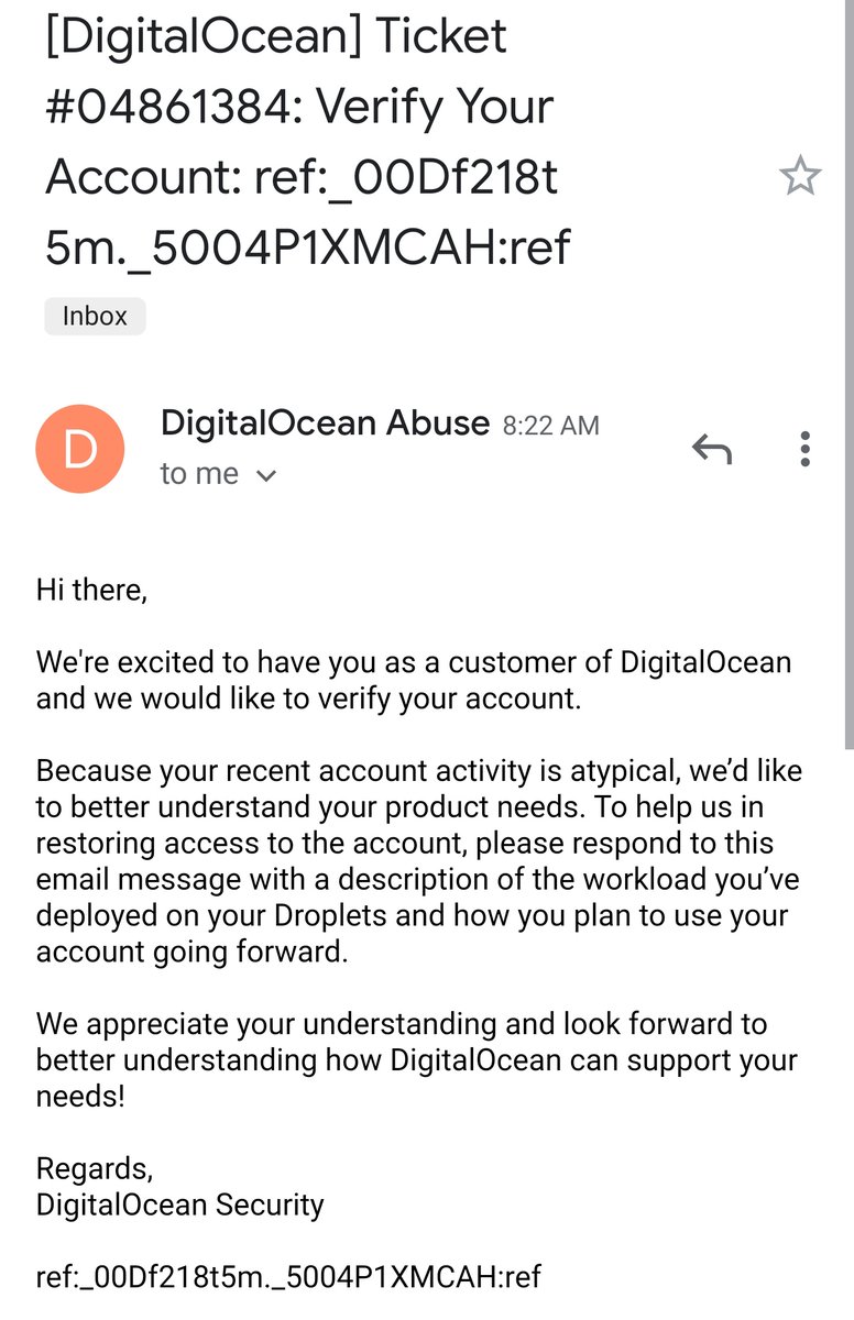 🚨 BE CAREFUL 🚨
1-"Verify Your Account" this is the email I wake up to from <a href="/digitalocean/">DigitalOcean</a>.
At first I thought it just a regular verification process, which becomes later one of the biggest troubles I faced recenly. It was just a fancy way of saying we have suspended your account