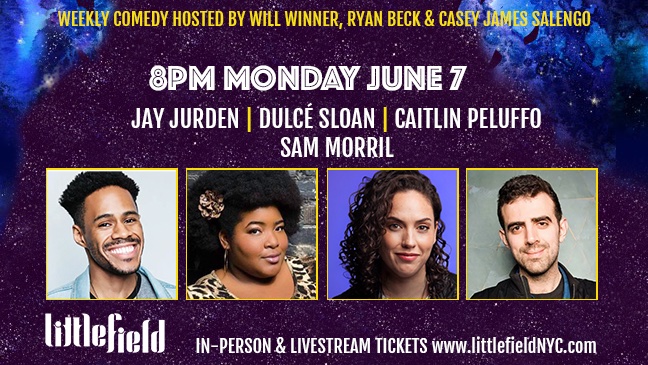 littlefieldnyc's tweet photo. TONIGHT @ 8PM! Grab your friends and come on down to @bigweirdcomedy with:
🤩 @dulcesloan  
🤩 @sammorril  
🤩 @JayJurden 
🤩 @caitlinpeluffo 
&amp; more!
Hosted by @caseyJsalengo @iamryanbeck &amp; @winnerwill 
In-person &amp; livestream tickets: https://t.co/kmdSqLZOWa https://t.co/e8SmIk5hXF