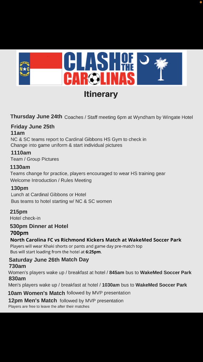 <a href="/ClashofNCSC/">The Clash of the Carolinas</a> itinerary <a href="/SCSoccer/">SCSoccer.com</a>