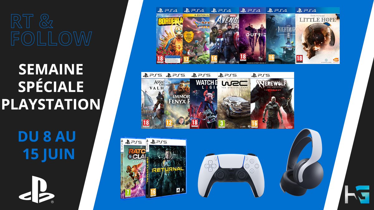 Anniversaire Hypergames 🔟🎂
#Concours 🔥
Tentez de remporter 1 ensemble de produits Playstation.
Au total 1 gagnant.
Pour participer :
✔️Follow <a href="/HypergamesA/">Hypergames Auchan</a>
✔️RT le tweet
TAS le 15/06 à 17h
👉bit.ly/2RRW61d