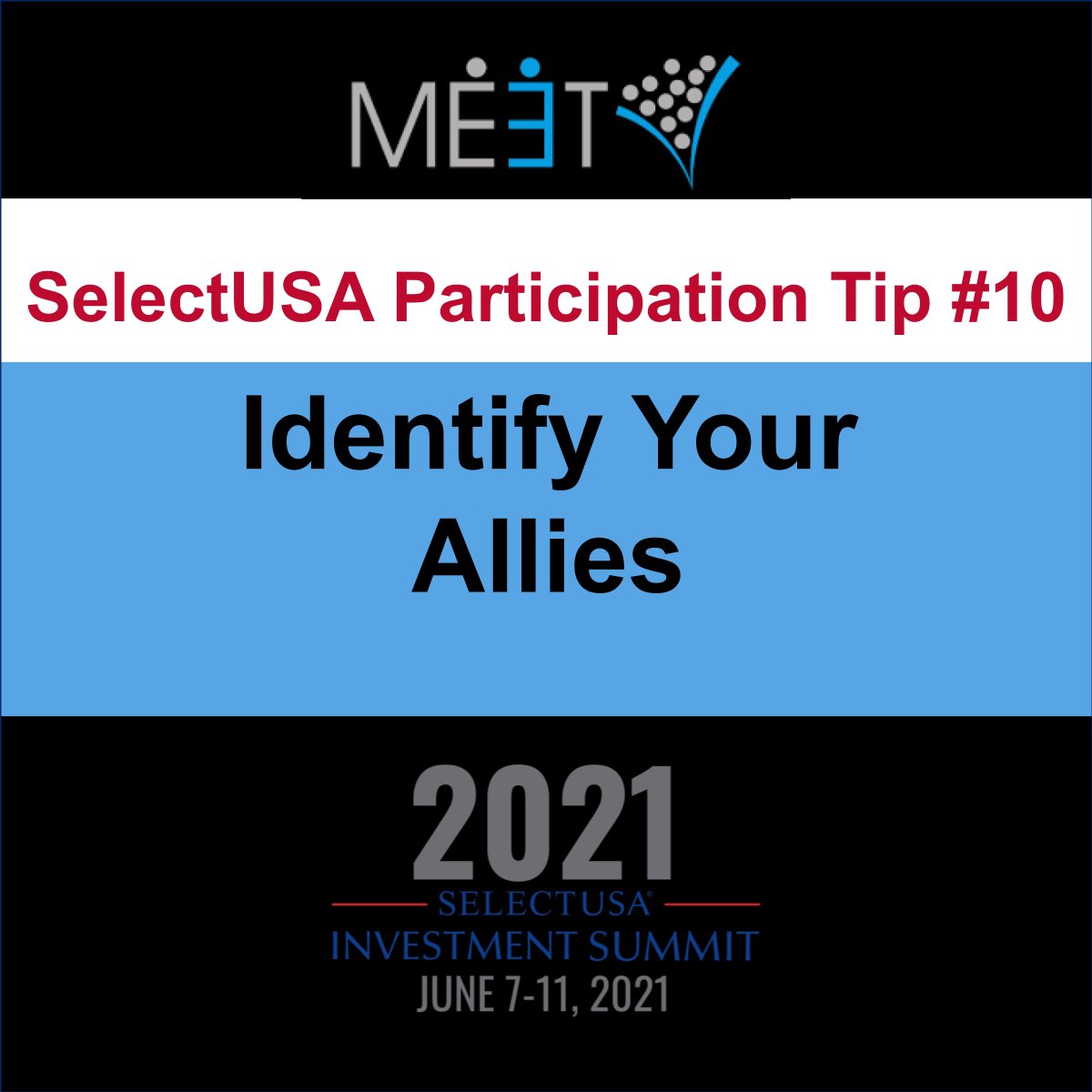 Day 1 of #SelectUSASummit 2021 is here! Find your allies, empower them to connect you with opportunities that you seek and ask others how you can reciprocate. Network with connectors/leaders who can guide you, introduce you and promote you. More tips at: meetroi.com/ready-for-sele…