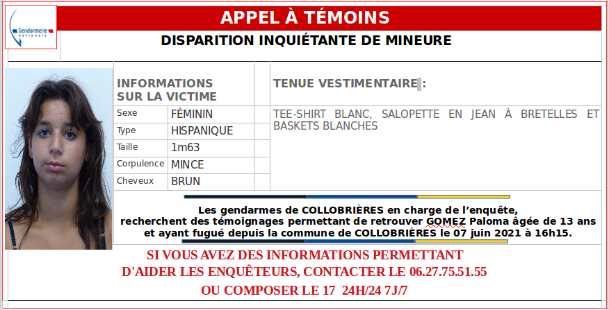 #AppelATémoins #Disparition inquiétante de mineure
Merci pour vos retweets ! 🙏